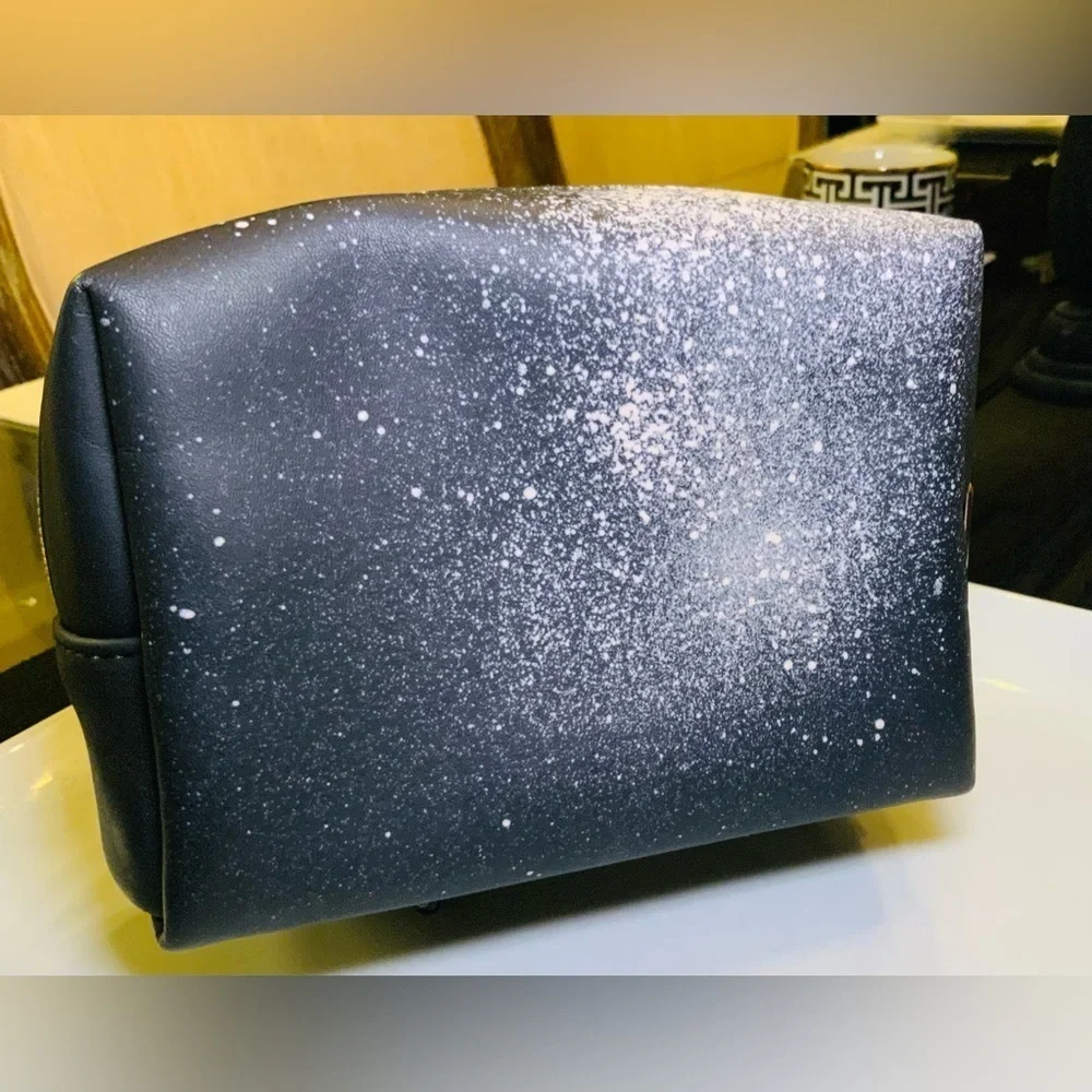 Fenty Beauty Black Splatter Logo Graphic Faux Leather Makeup Pouch Bag Travel